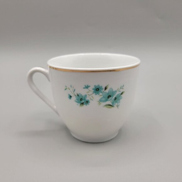 Tea Cup and Saucer Set Porcelain Turquoise Floral Pattern Flowers Gold Trim - Picture 7 of 11